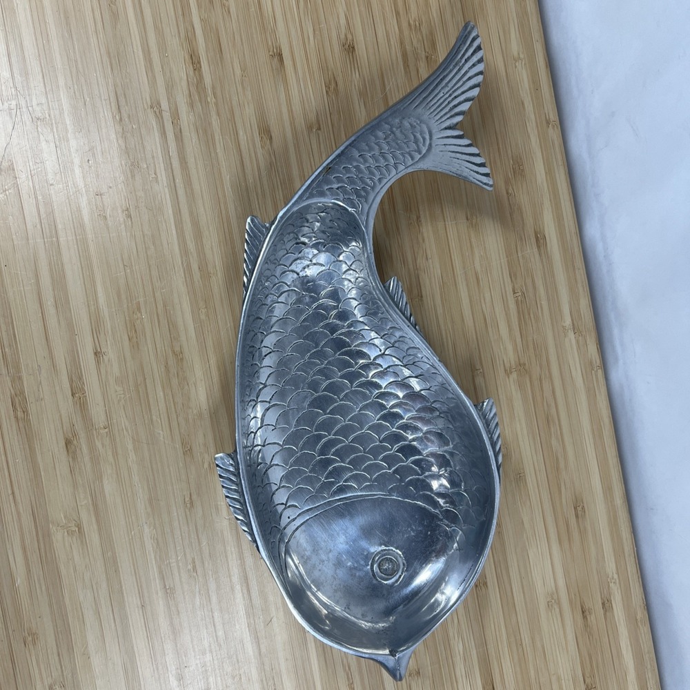 Rare Vintage Arthur Court Pewter Fish Serving Platter Bowl 1977 Decoration 16"